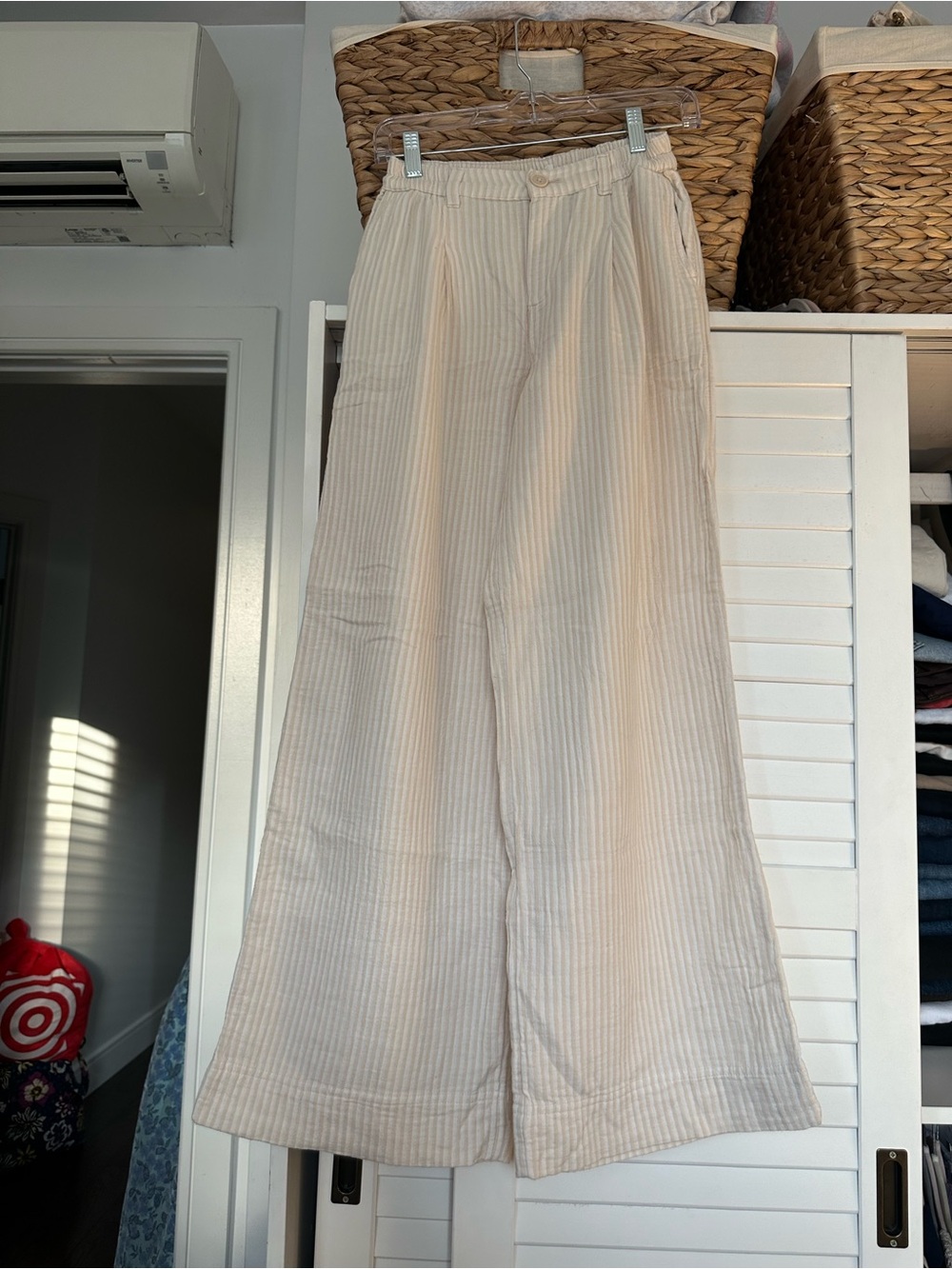 Gauze Trouser Cream Stripe Wide-Leg Pants